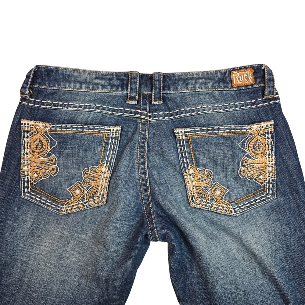 Rock 47 by Wrangler Ultra Low Rise Embroidered Bootcut Jeans Medium Wash 28x33